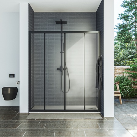 Savana-2d-za-nisu-crna-1.jpg AQUAESTIL TUŠ VRATA SAVANA 2D 180 ZA NIŠU CRNA/PROZIRNO - Slika 1