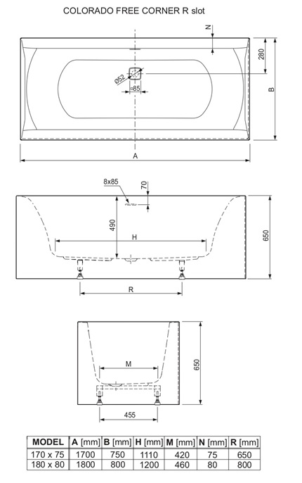 KADA COLORADO 170x75 DESNA FREE CORNER BIJELA SJAJ - Slika 3