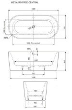 KADA METAURO 160x75 FREE  CENTRAL  BIJELA/ CRNA MAT - Slika 3