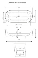 KADA METAURO 180x80 FREE  CENTRAL  BIJELA/ CRNA MAT - Slika 3
