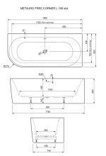 KADA METAURO 180x80 FREE  CORNER LIJEVA  BIJELA SJAJ - Slika 3