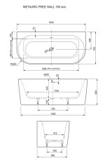 KADA METAURO 160x75 FREE WALL  BIJELA / CRNA MAT - Slika 3